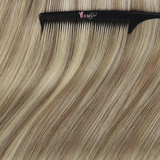 YoungSee Invisible Tape in Hair Extensions for Girls Tape ins Human Hair Extensions Light Brown Highlights Blonde Tapes Hair Extension Real Human Hair for Women Long Straight Hair 22In 20pcs 50g