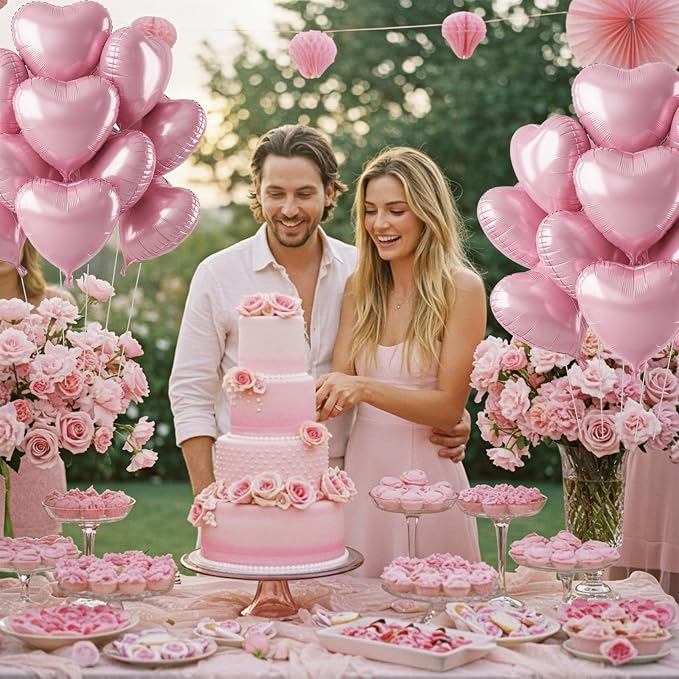 TONIFUL 30 Pcs Matte Pink Heart Balloons 18 Inch Heart Shape Foil Balloon | - Image 5