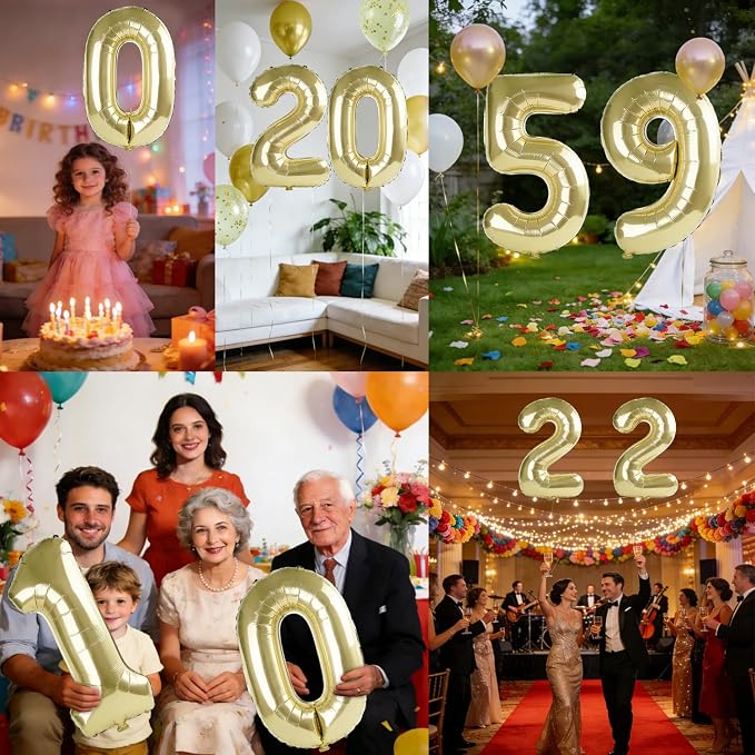 40 Inch Number 59 Balloons for 59th Birthday Party Decorations, 0-100 Champagne - Image 7