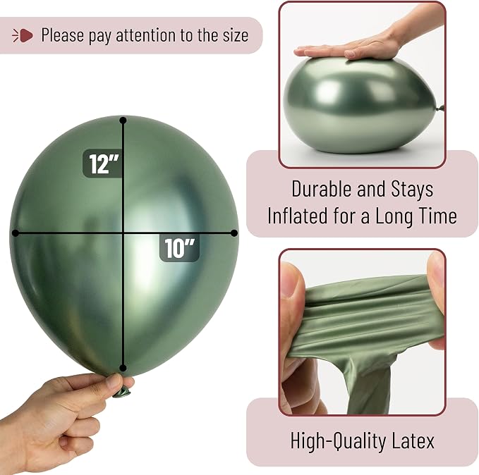 Mr. Pen- Metallic Balloons, 12 Inch, 54 Pack | Latex Metallic Sage Green - Image 3