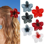 Flower Hair Clips 6 PCS Hawaiian Claw Clips for Vacation Hibiscus Hair Claw Clips Cute Large Hair Clips for Thick and Thin Hair Plumeria Hair Accessories for Women Girls -Dark Color