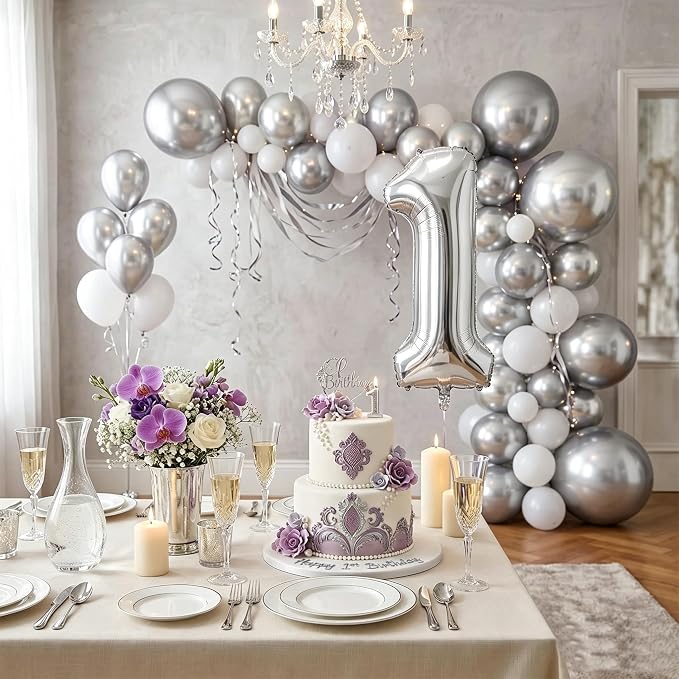Number Balloons Silver Party Balloon - Image 7
