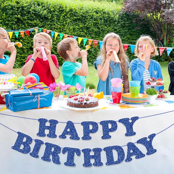 Blue Happy Birthday Banner Birthday Party Decorations Sign Garland Bunting - Image 2