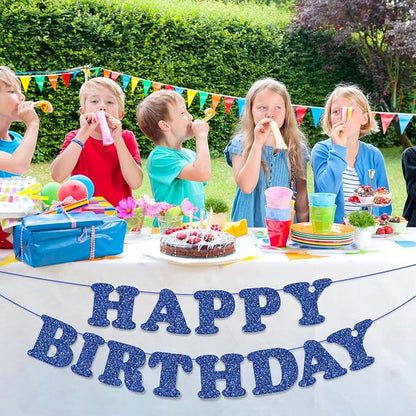 Blue Happy Birthday Banner Birthday Party Decorations Sign Garland Bunting - Image 2