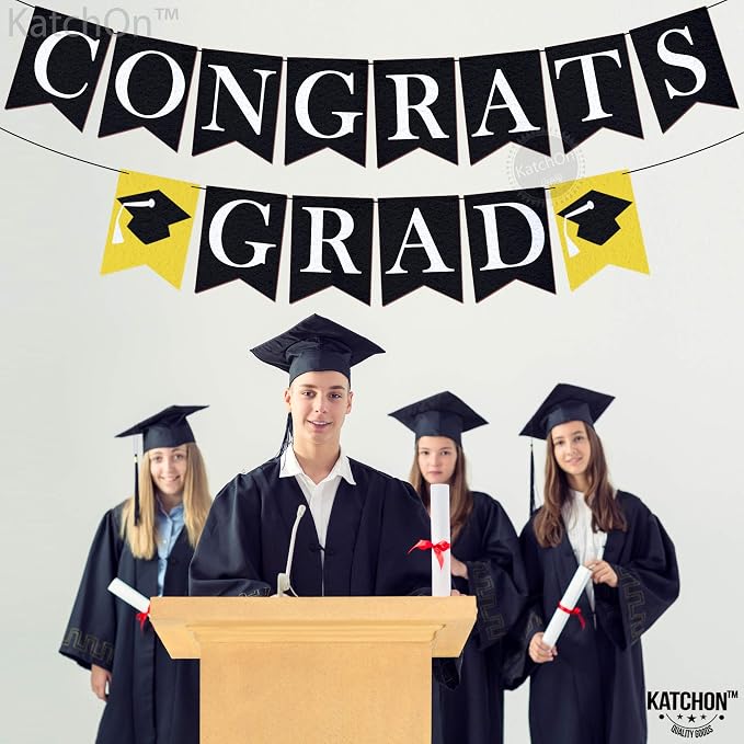 KatchOn Congrats Grad Banner Black | Felt, No DIY, Congrats Banner - Image 3