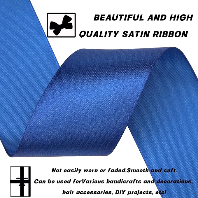1-1/2 Inch 30 Yards Deep Blue Solid Satin Ribbon - Image 3