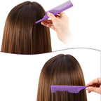 2 Pack Rat Tail Combs for Women Fine Tooth Comb Parting Tip Carbon Fiber Root Teasing Anti Static Heat Resistant Adding Volume Evening Hair Styling (Purple)