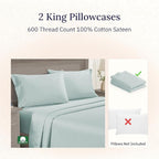 CALIFORNIA DESIGN DEN Luxuriously Soft Hotel Quality 600 Thread Count, 100% Cotton Set of 2 Cases, Crisp & Cool King Size Pillow Covers Set of 2 Fits King Pillows (Seafoam)