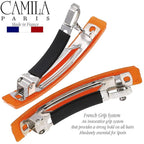 Camila Paris CP3041 French Hair Barrette Clip for Girls, Set of 2 Orange Rubberized Metal Clasp Strong Hold Grip Hair Clips for Women, No Slip Durable Styling Girls Hair Accessories, Made in France