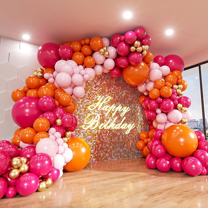 Pink and Orange Balloon Arch Kit, ADOINBY 161Pcs Hot Pink Orange Metallic Gold by ADOINBY