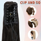Hairro Clip On Ponytail Hair Extensions Jaw On Claw Clip Ponytails Real Hair Long Jaw/Claw Pony Tail With Clips Hairpieces For Women 22 Inch 120g #1B Natural Black