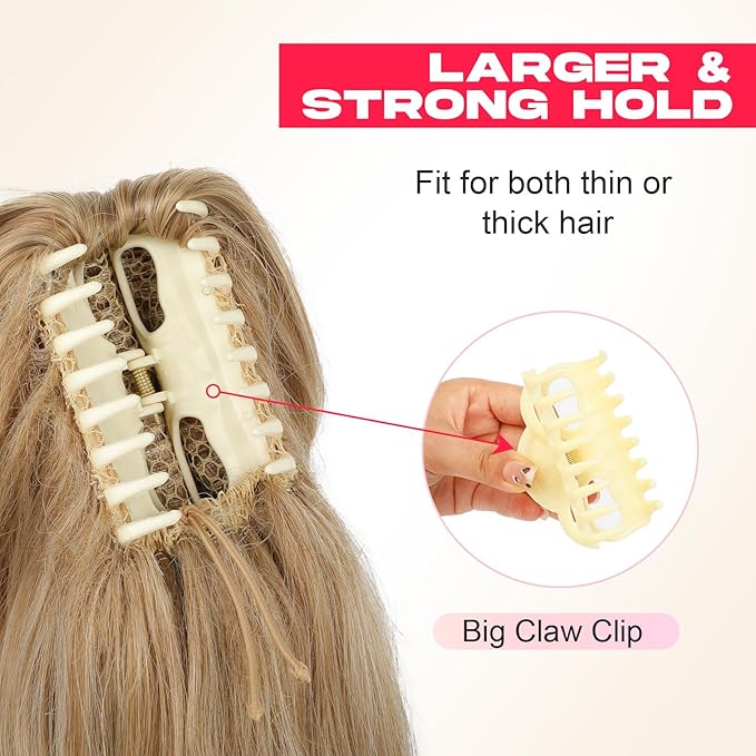 Ponytail Extension - 14" Claw Clip in Ponytail Hair Extensions Natural Soft Synthetic Layered Wavy Pony Tail Hair Pieces for Women - Natural Blonde with Highlights