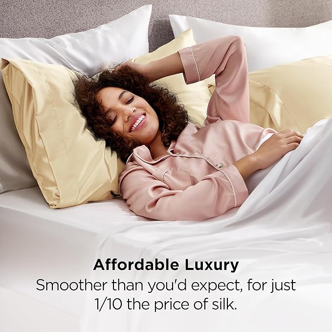 Bedsure Satin Pillowcase for Hair and Skin Queen - Champagne Gold Silky Pillowcase 2 Pack with Envelope Closure, Similar to Silk Pillow Cases, Gifts for Women Men, 20x30 Inches, 2pcs