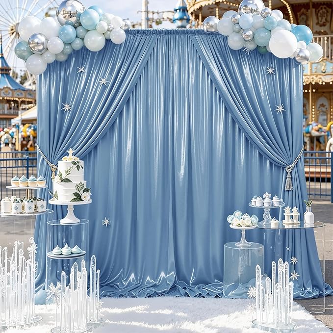 gogoparti 10x10FT Baby Bule Sequin Backdrop Curtain by Gogoparti