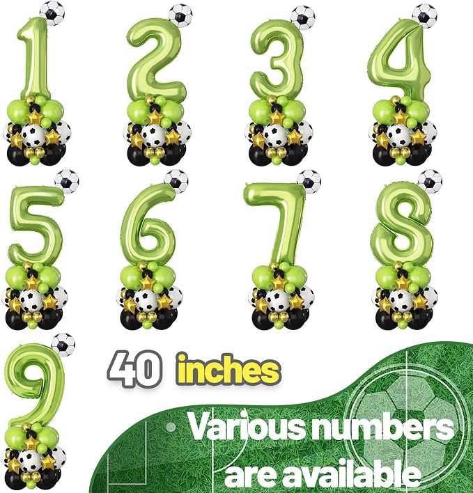 40 Inch Number 6 Balloon Green Soccer Number Six Foil Balloons Tower Set - Image 7