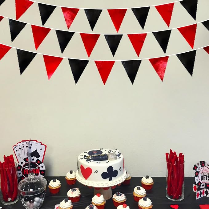 Red Black Party Decoration Metallic Fabric Triangle Pennant Banner Flag Bunting - Image 6