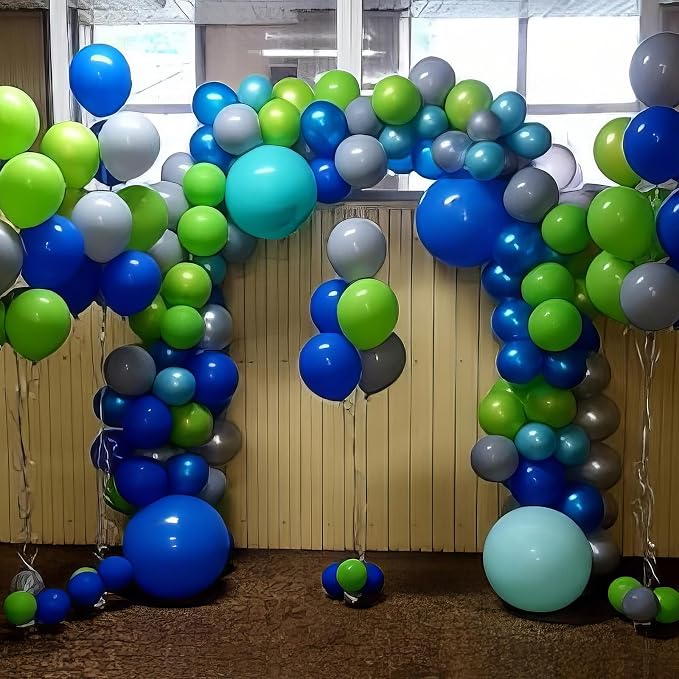 Blue and Green Balloons, Dark Green Metallic Balloons and Royal Blue Balloon - Image 6