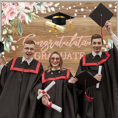 8 x 6 ft Rustic Wood Graduation Banner Congratulations Graduate Party - Image 6