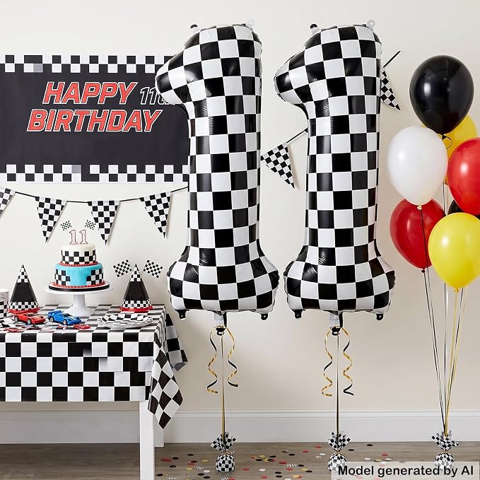 40" Checkered Number 11 Balloon - Image 3