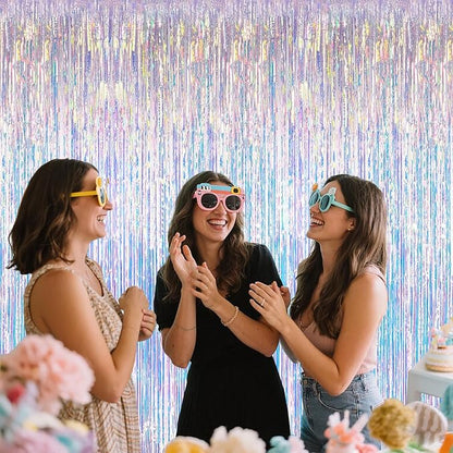Iridescent Party Decorations Fringe Backdrop, Sparkling Holographic Foil Fringe - Image 8