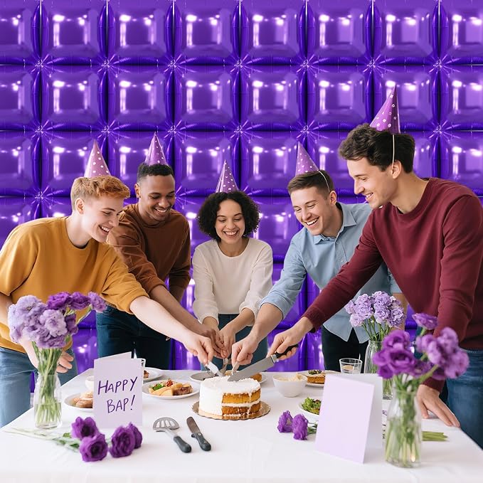 NISOCY 48PCS Metallic Purple Square Foil Balloons Wall Backdrop | Double Sided - Image 8