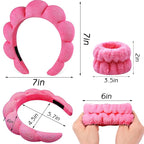 Zkptops 6Pcs Spa Headband for Washing Face Wristbands Set Women Bubble Skincare Makeup Sponge Terry Cloth Padded Puffy Headband Bow Tie Hairband Cute Non Slip Thick Hair Accessory Gifts (Rosy Red)