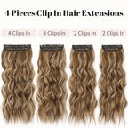 KooKaStyle Hair Extensions Medium Brown mix Caramel Blonde Clip in Synthetic Highlight Hair Extensions Long Wavy 4PCS Thick Hairpieces 20 Inch for Women