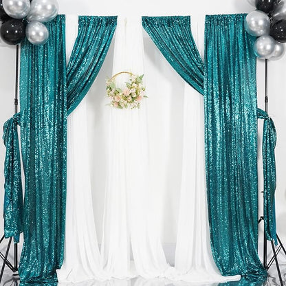 Poise3EHome 2Pcs 2Ft x 8Ft Teal Sequin Backdrop Curtains, Glitter Photography - Image 5