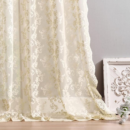 FOLKSIDE Beige Lace Curtains 90 Inches Long 2 Panels Vintage Paisley Curtains - Image 5