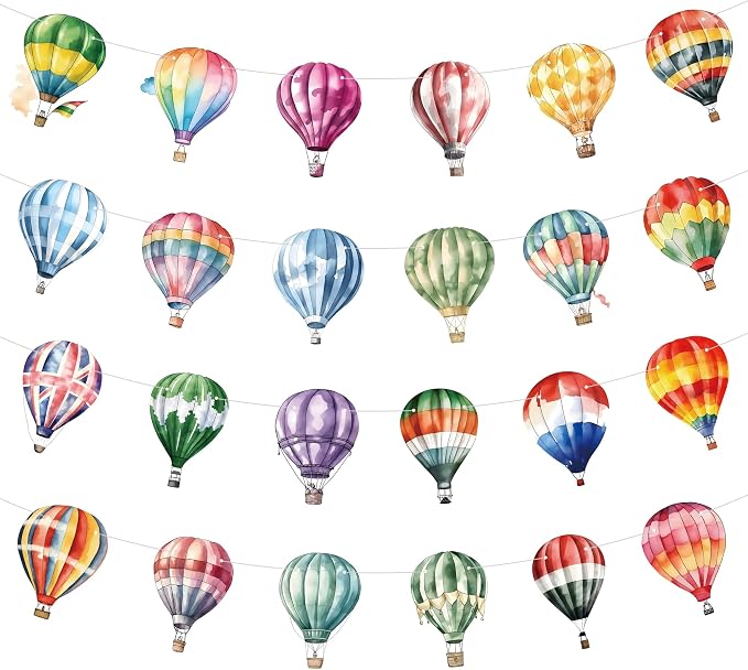 4 Packs Hot Air Balloon Theme Garland Banner Set – Watercolor Balloon Party by Jajajuegos