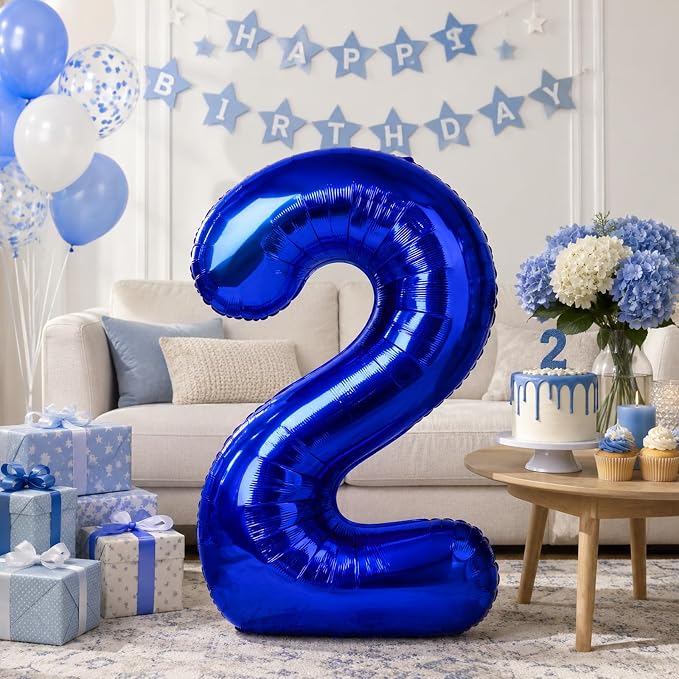 40 Inch Balloon Number 2 Navy Blue, Large Foil Dark Royal Blue Number Balloons by KAINSY