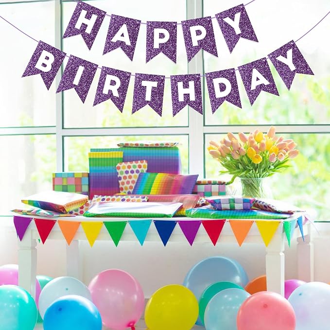 Hooqict Purple Happy Birthday Banner Garland Sign - Image 5