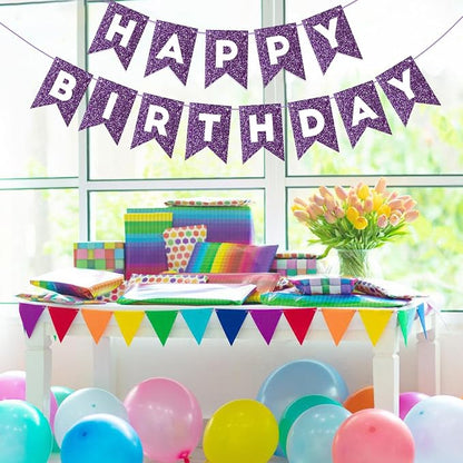 Hooqict Purple Happy Birthday Banner Garland Sign - Image 5