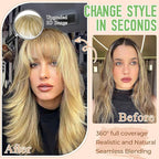 Bangs Hair Clip in Bangs 360°3D Cover Hair Topper Synthetic HairPieces for Women Ash Blonde Wispy Fake Bangs Toppers for Daily Wear