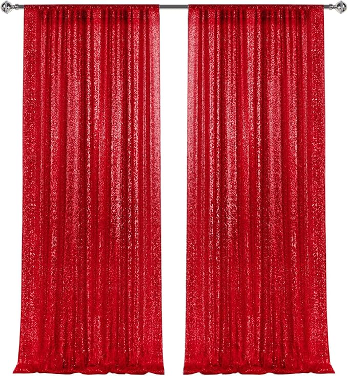 2×8FT-2PCS Red Sequin Backdrop Curtains Panels, Photography Backdrop Glitter - Image 8