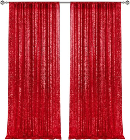 2×8FT-2PCS Red Sequin Backdrop Curtains Panels, Photography Backdrop Glitter - Image 8
