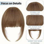 Clip In Bangs for Women, Moca Brown French Bangs Hair Clip with Temples, 100% Real Human Hair Layered Curved Fringe for Halloween and Daily Use(Moca Brown, French Bangs)