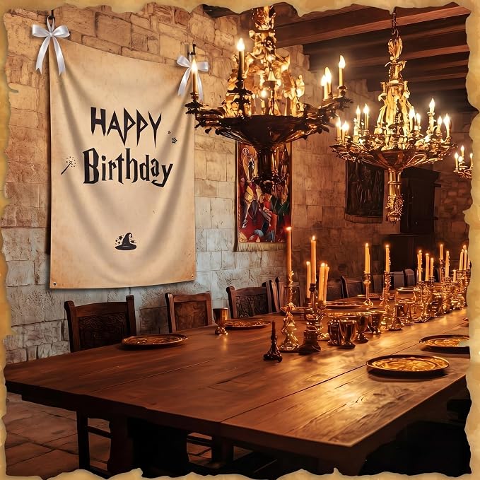 Oudain 29 x 39 Inch Magic Wizard Happy Birthday Banner, Vintage Burlap Birthday - Image 6