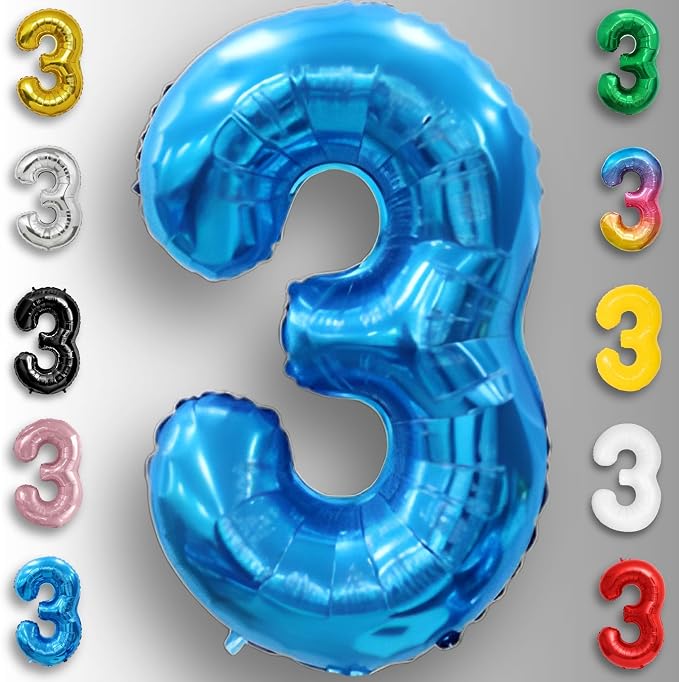 Blue Number Balloon 3 Mylar Foil Balloons 16 inch - Image 6