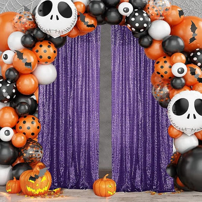 Sugargirl Purple Sequin Backdrop Curtain 4 Panels 2FTx8FT Glitter Purple - Image 3
