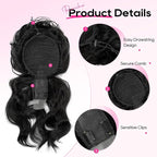 REECHO Messy Bun Hair Piece with Bangs – 2-in-1 Drawstring Ponytail Extension Updo Wig & Hair Topper with Long Side Bangs, Natural-Looking Hair Bun Hairpieces for Women - Black