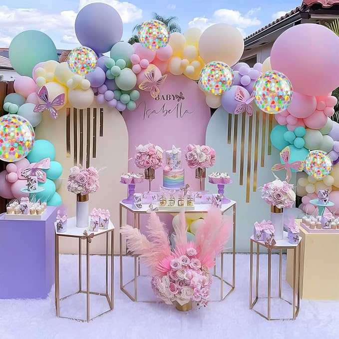 Pastel Balloons, Baby Pink Blue Purple Yellow and Teal Rainbow Confetti Balloon - Image 4