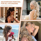 24 Inch Ponytail Extension, Layered Ponytail Extensions for Women, Soft Wavy Claw Clip in Ponytail Extension, Natural Synthetic Hair Pieces for Women (Color: Light Brown With Golden Ends)