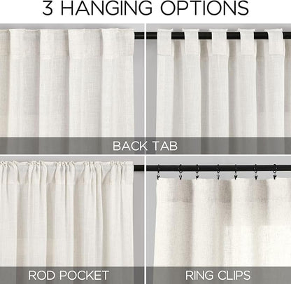 Extra Long Beige White Linen Curtains 126 Inch - Image 2