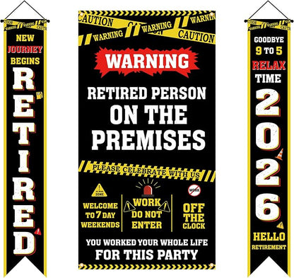 Holkcog Retirement Party Decorations, Caution Logos Retired Person Banner | by Holkcog