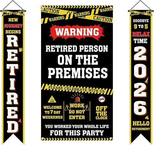 Holkcog Retirement Party Decorations, Caution Logos Retired Person Banner | by Holkcog
