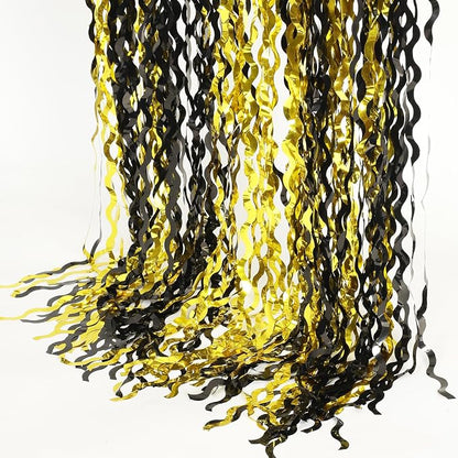 KEEUH 4 Pack Black and Gold Wavy Foil Fringe Curtains Pirthday Decorations - Image 7