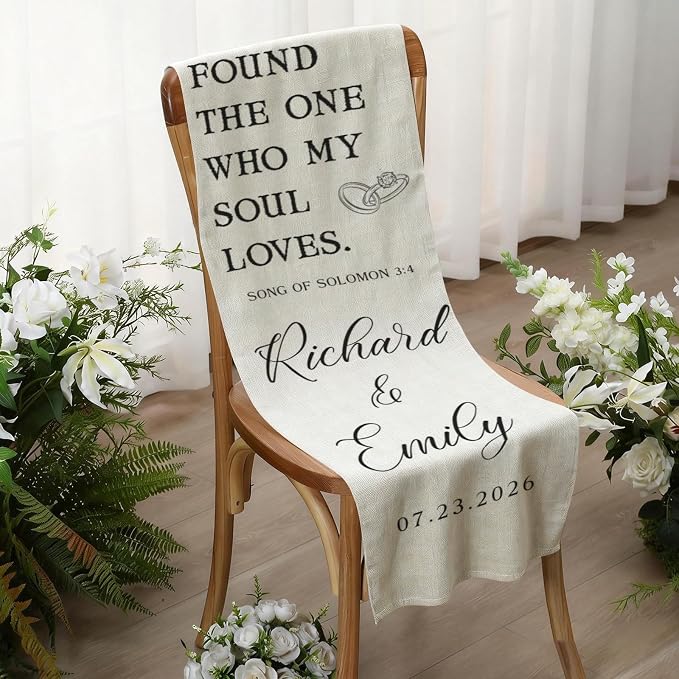 Custom Wedding Quote Cotton Linen Wall Tapestry, Personalized Couple Names - Image 6