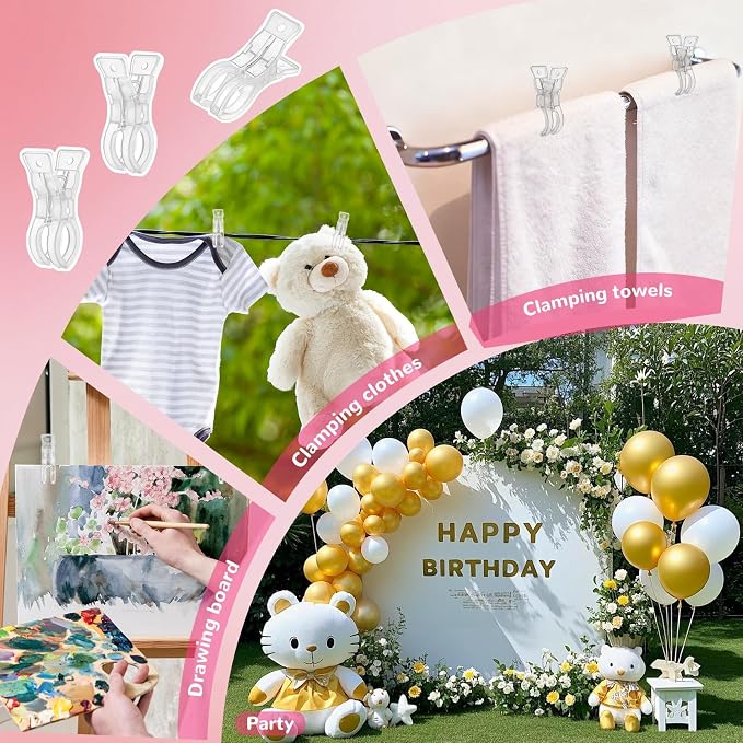 EMART 10 Pack Balloon Arch Clips Plastic Clear Large Towel Clips 3.5 Inch Heavy - Image 5