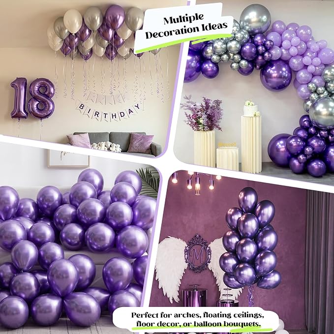 Metallic Purple Balloons 50Pack 12 Inch Chrome Purple Latex Party Balloons - Image 4